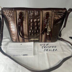 BRAHMIN MINI ASHER BROWN PATINA DORATI SHOULDER BAG/PURSE W/3 TASSELS ACCENT